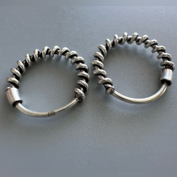 Sterling Silver Twist Bali Hoop Earrings 12mm - Picture 6 of 8